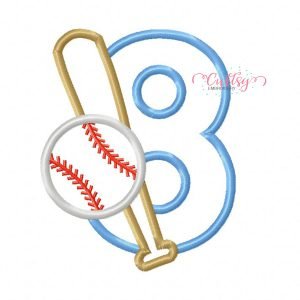 8 Baseball with Bat Applique