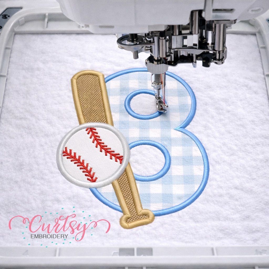 8th Birthday Baseball Bat and Ball Applique logo 2