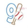 9th Birthday Baseball Bat and Ball Applique Design 9th Birthday Baseball Bat and Ball Applique Design