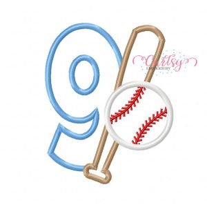 9 Baseball with Bat Applique