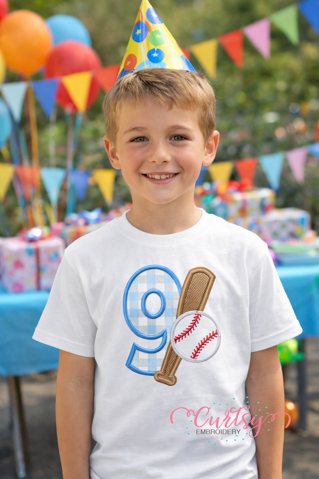 9th Birthday Baseball Bat and Ball Applique logo 1