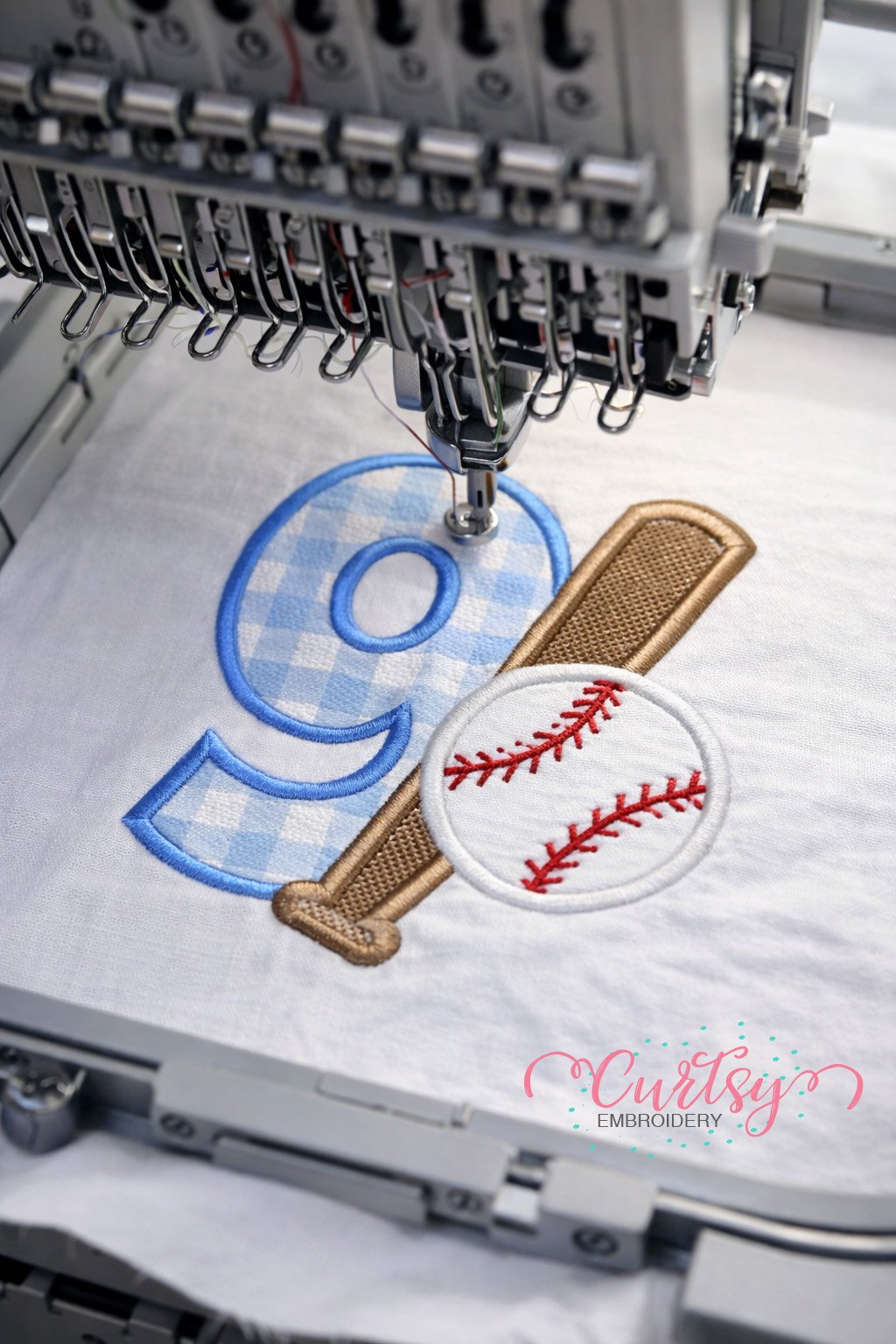 9th Birthday Baseball Bat and Ball Applique logo 2