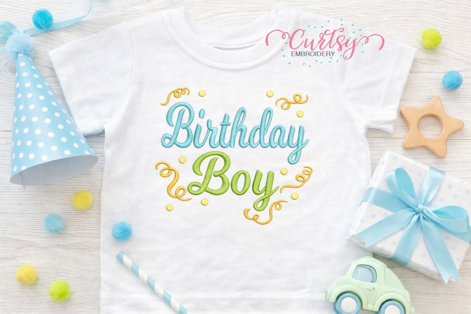 Birthday Boy Confetti Embroidery Design Logo 1