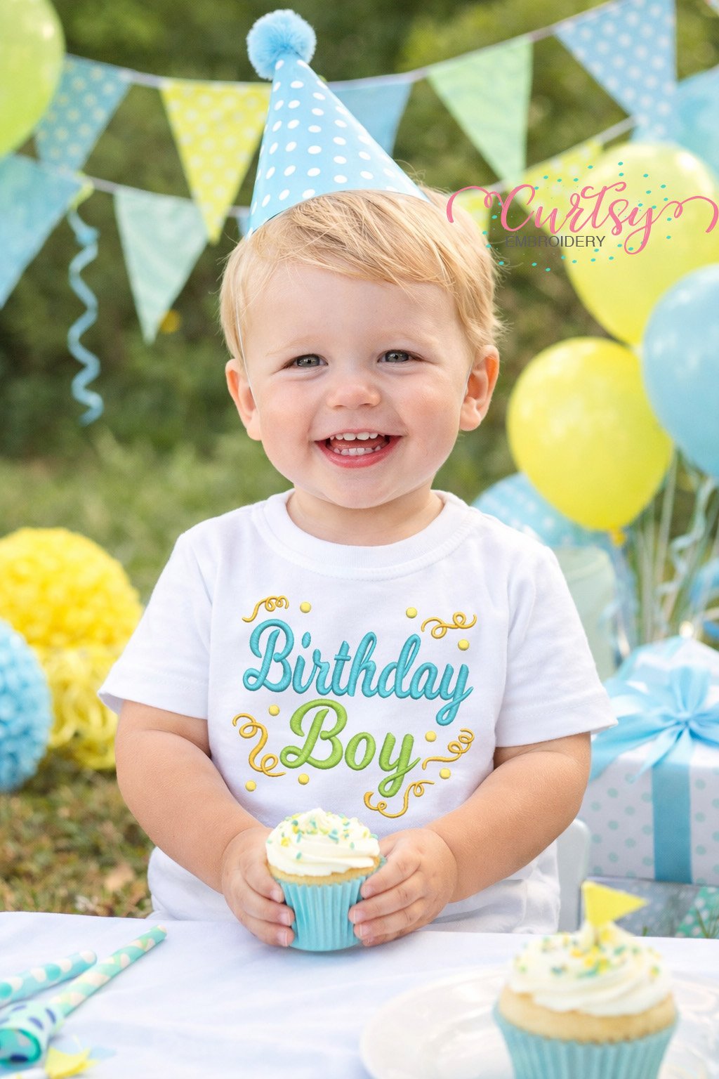 Birthday Boy Confetti Embroidery Design Logo 2