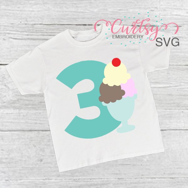3rd Birthday Ice Cream Sundae SVG picture 1