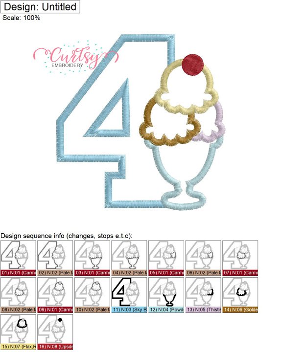 4 Ice Cream Sundae Applique MAP