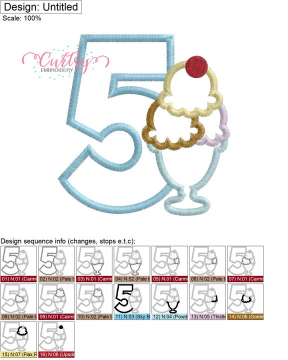 5 Ice Cream Sundae Applique MAP