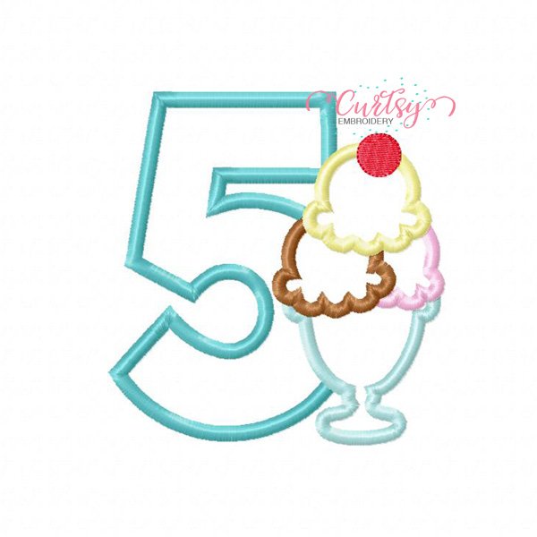 5th Birthday Ice Cream Sundae Applique Design