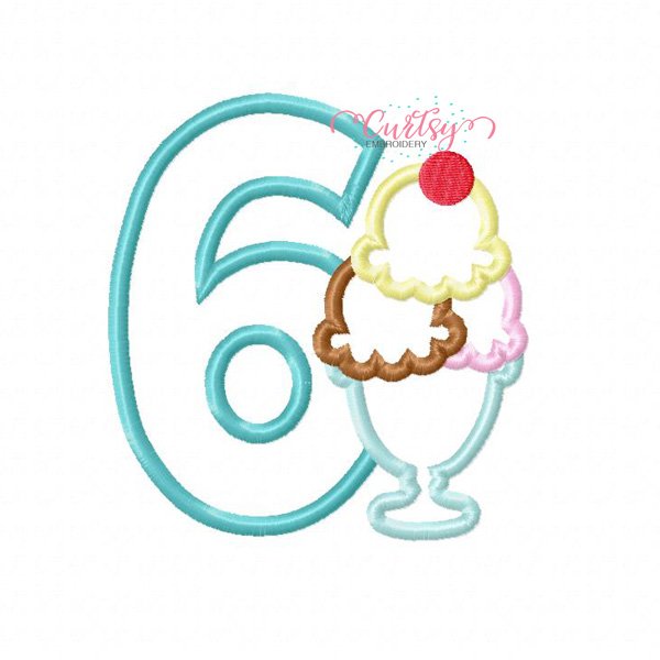 6th Birthday Ice Cream Sundae Applique Design 6th Birthday Ice Cream Sundae Applique Design