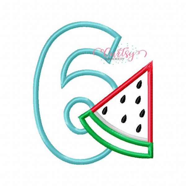 6th Birthday Watermelon Applique Design 6th Birthday Watermelon Applique Design