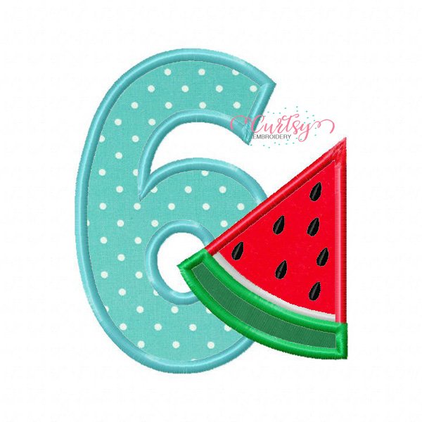 6th Birthday Watermelon Embroidery Design 6th Birthday Watermelon Embroidery Design