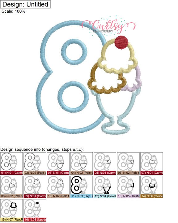 8 Ice Cream Sundae Applique MAP