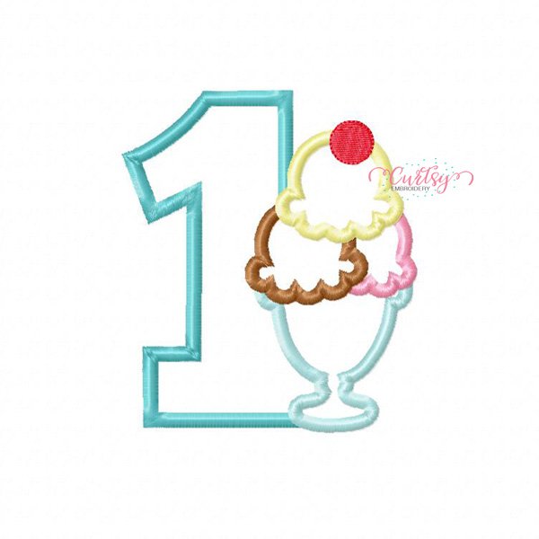 First Birthday Ice Cream Sundae Applique Design First Birthday Ice Cream Sundae Applique Design