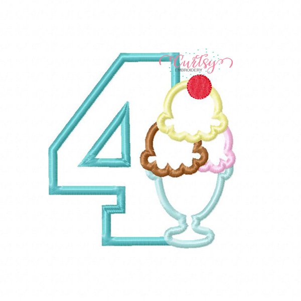 Fourth Birthday Ice Cream Sundae Applique Design
