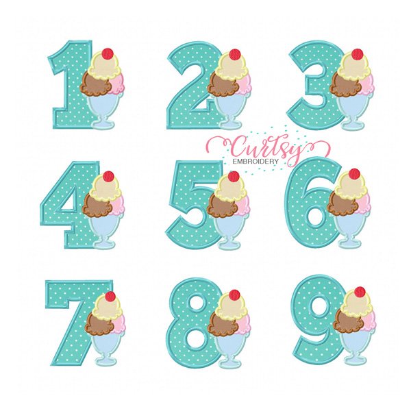 Ice Cream Sundae Birthday Numbers Applique Designs Ice Cream Sundae Birthday Numbers Applique Designs