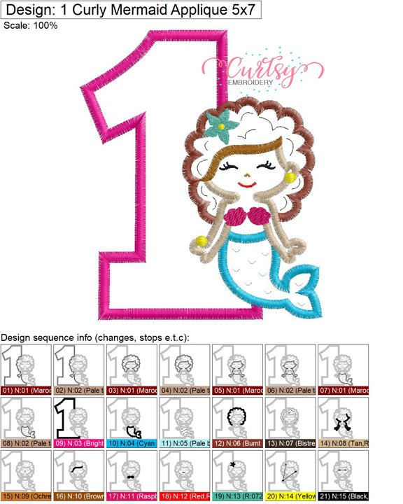 1 Mermaid Curly Hair Applique MAP 1 Mermaid Curly Hair Applique MAP