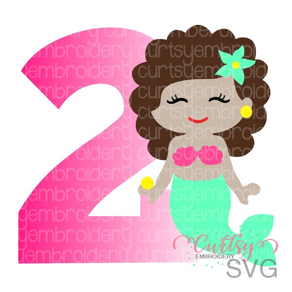 2nd Birthday Mermaid with Curly Hair SVG 2nd Birthday Mermaid with Curly Hair SVG