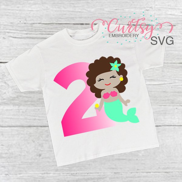 2nd Birthday Mermaid with Curly Hair SVG 2nd Birthday Mermaid with Curly Hair SVG