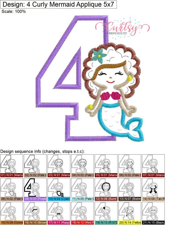 4 Curly Mermaid Applique MAP 4 Curly Mermaid Applique MAP
