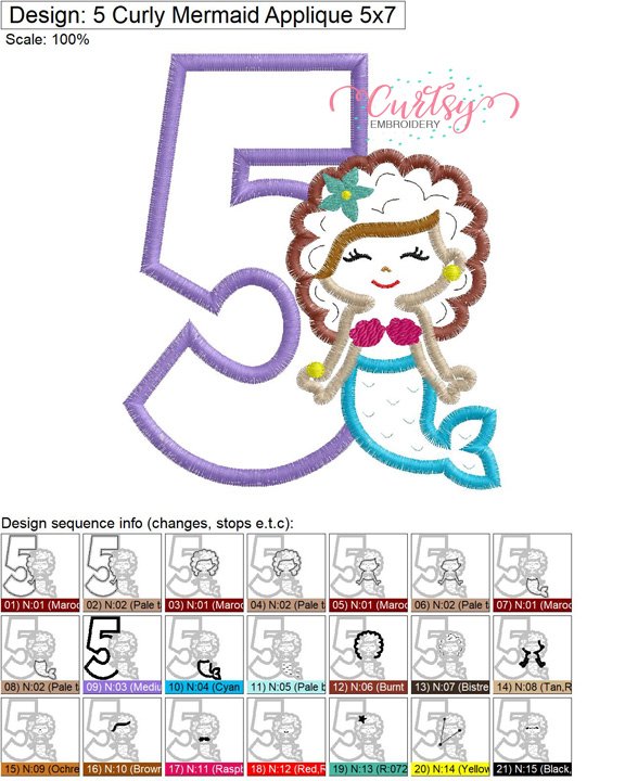5 Curly Mermaid Applique MAP