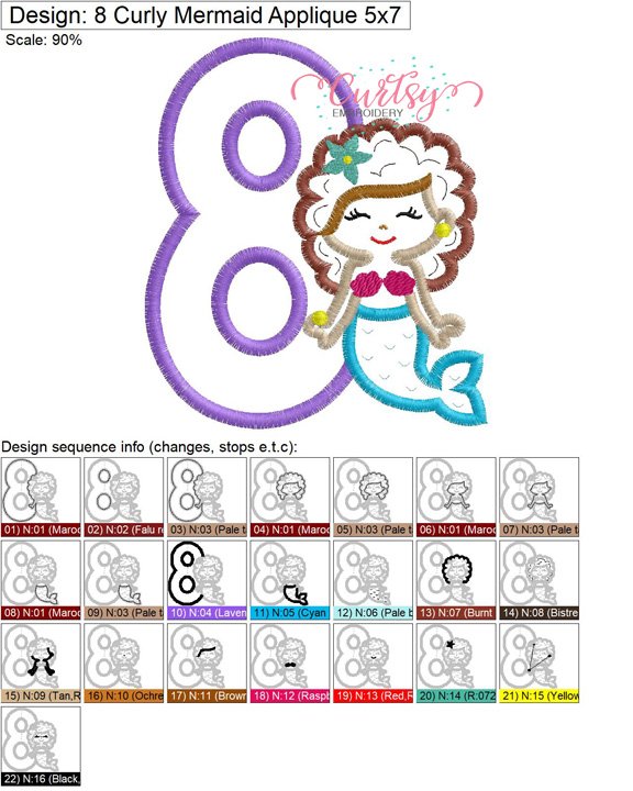 8 Curly Mermaid Applique MAP 8 Curly Mermaid Applique MAP