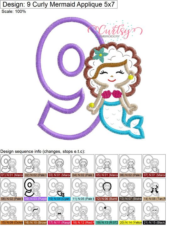 9 Curly Mermaid Applique MAP 9 Curly Mermaid Applique MAP