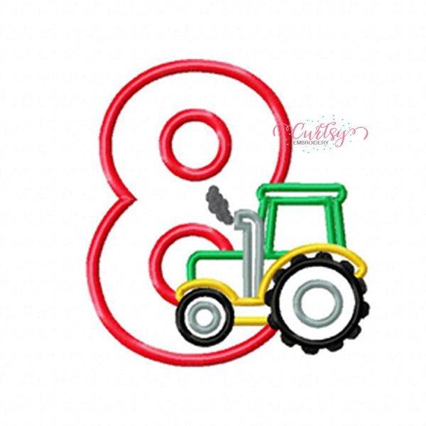 8th Birthday Tractor Applique Design