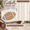 Football sketch fill embroidery design size chart with 15 sizes and included machine embroidery file formats