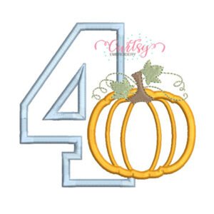 4th Birthday Pumpkin Applique Embroidery Design featuring a number 4 and pumpkin for machine embroidery.