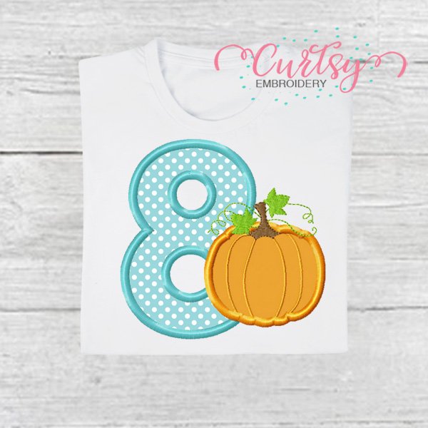 8th Birthday Pumpkin Applique Design Picture 1