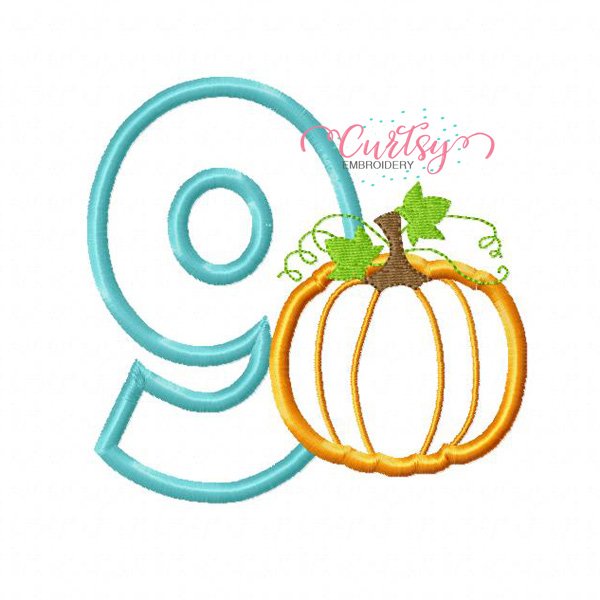 9th Birthday Pumpkin Applique Design