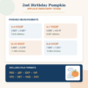 Finished measurements, stitch counts and included file formats for the 2nd birthday pumpkin applique design.