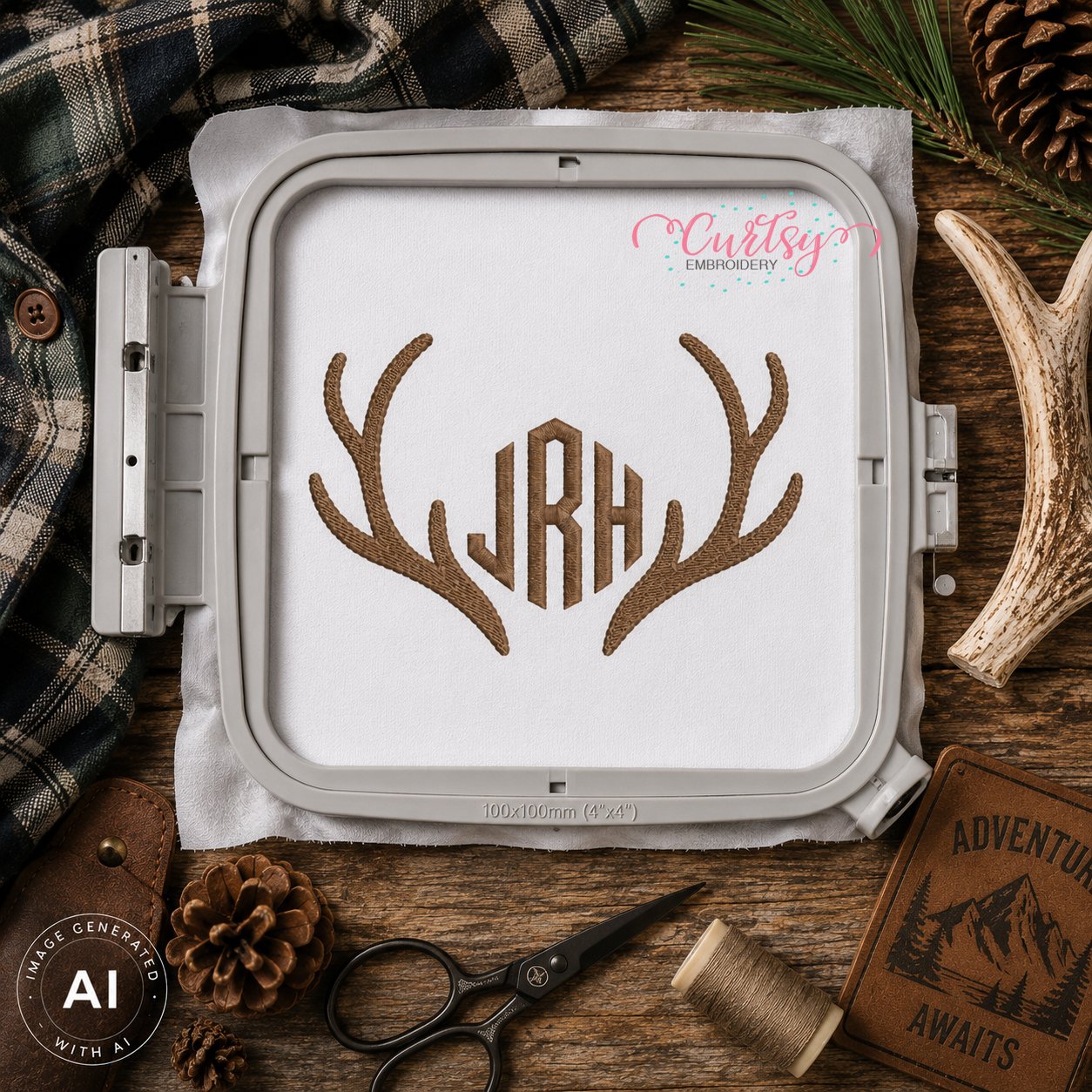 Antlers Embroidery Design _ Logo 3