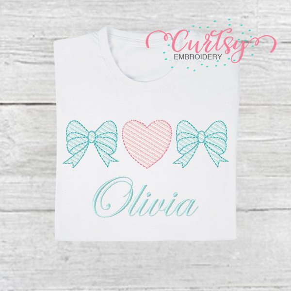 Bow Heart Trio Quick Stitch Embroidery Design 600