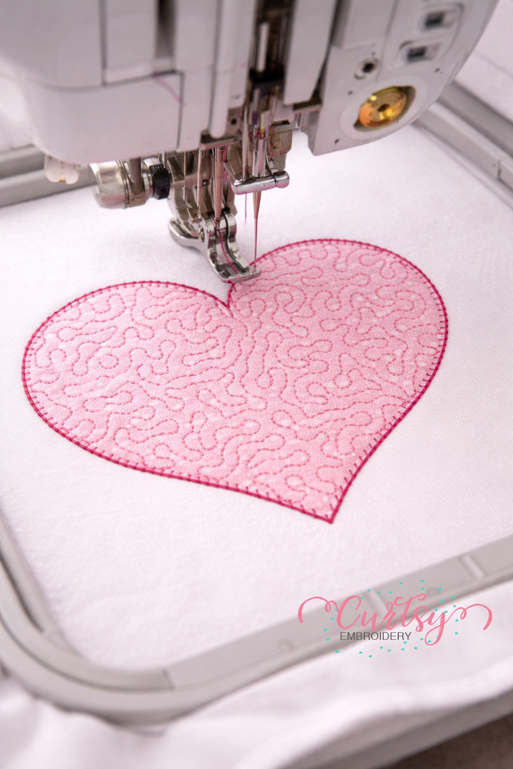 Heart Stipple Applique Design hoop logo