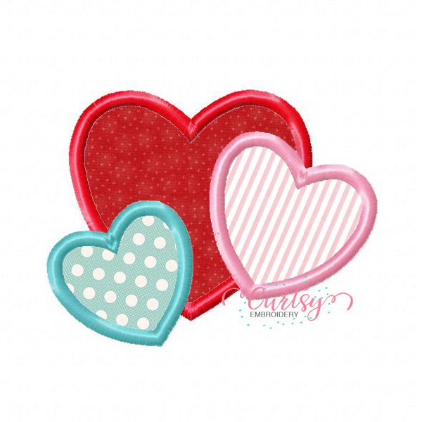 Heart Trio Applique Embroidery Design