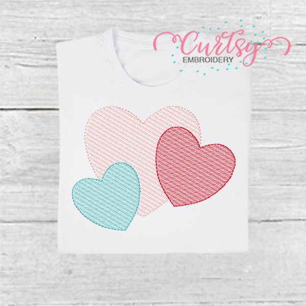 Heart Trio Valentines Day Quick Stitch Embroidery Design 600