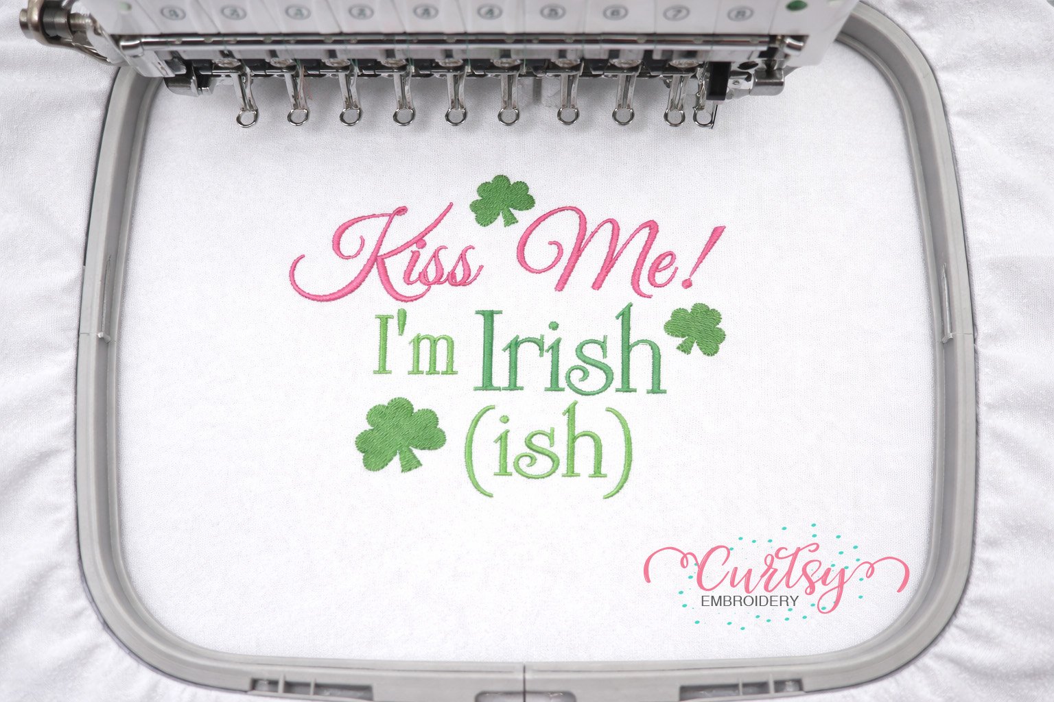 Kiss Me Irish-ish Embroidery Design hoop logo