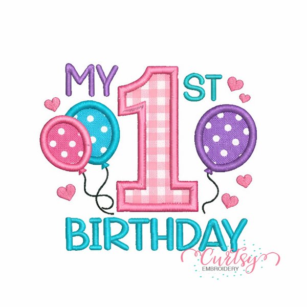 My 1st Birthday Hearts Applique 2