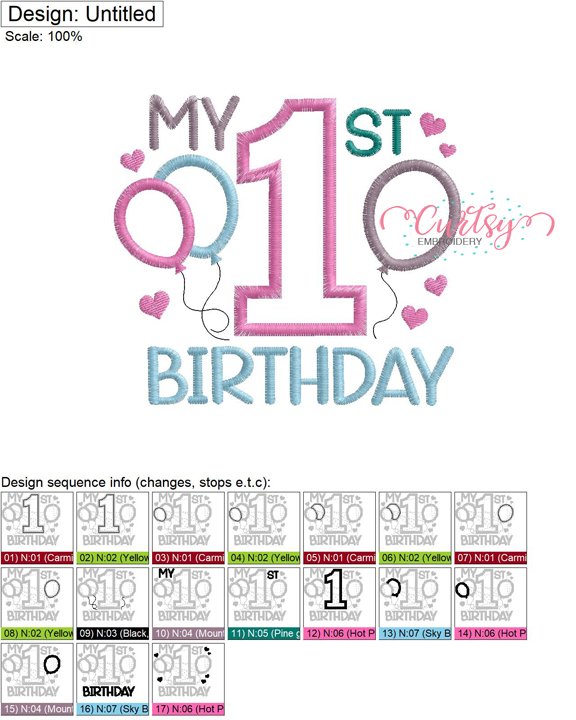 My 1st Birthday Hearts Applique Stitch Map