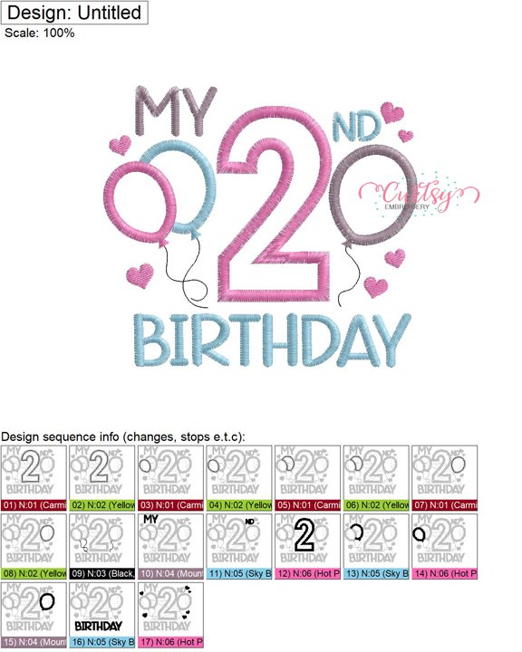 My 2nd Birthday Hearts Applique Stitch Map 72