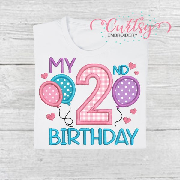 My 2nd Birthday with Hearts Applique 600