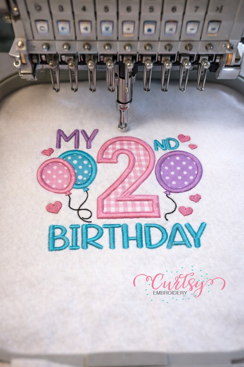 My 2nd Birthday with Hearts Applique Design Hoop Logo