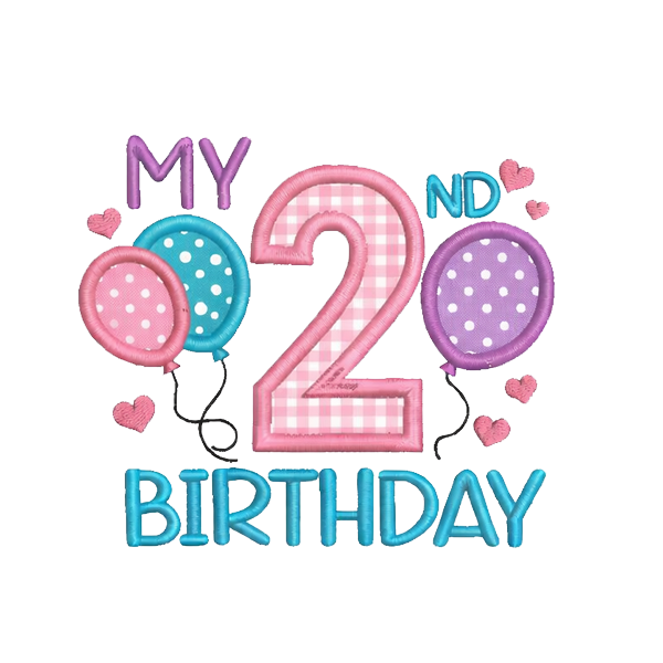 My 2nd Birthday with Hearts Applique Design PNG