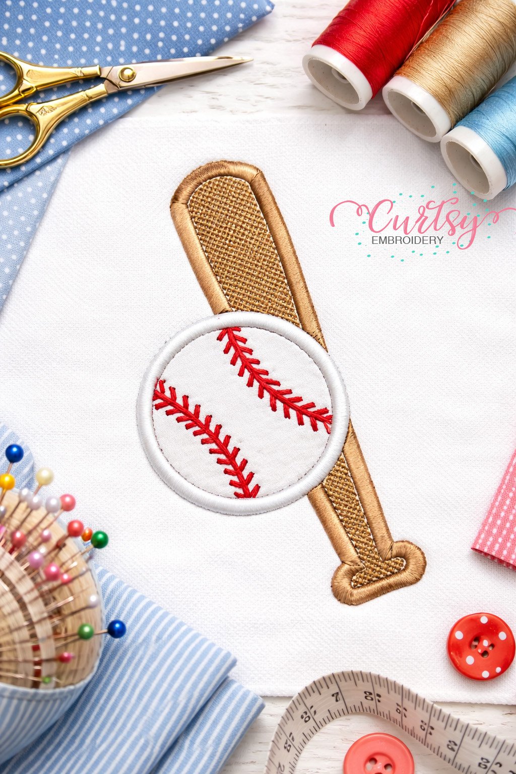 Baseball Bat and Ball Applique Design logo 2