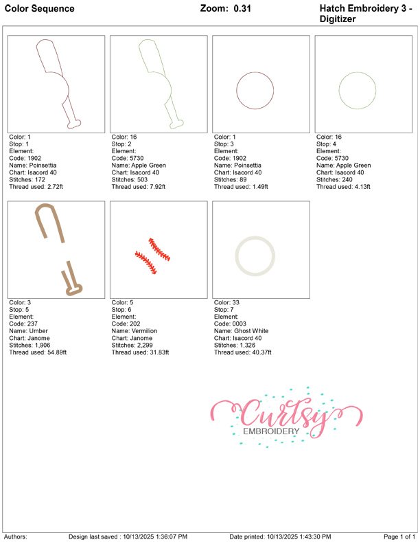 Baseball Bat and Ball Applique 5×7