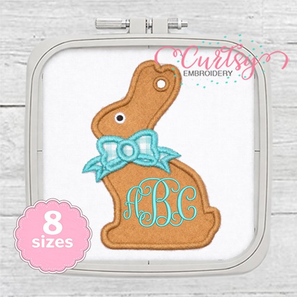 Chocolate Bunny Bow Tag Applique Design 600