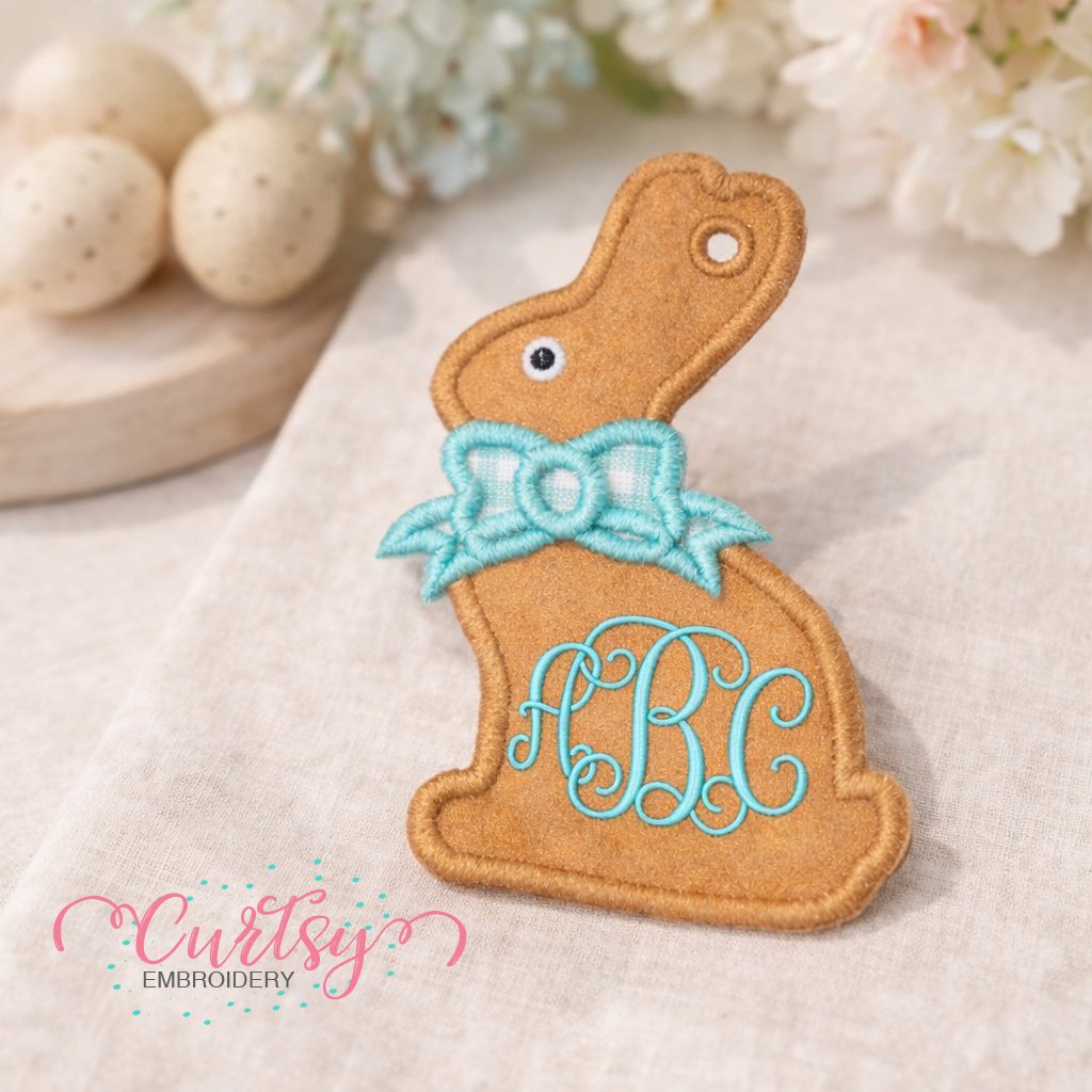 Chocolate Bunny Bow Tag Applique Design logo 1