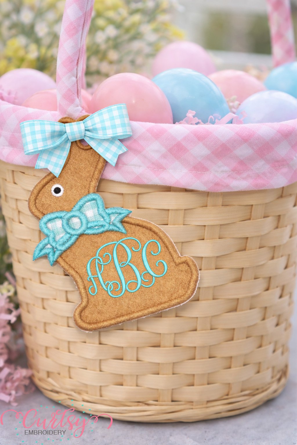 Chocolate Bunny Bow Tag Applique Design logo 2
