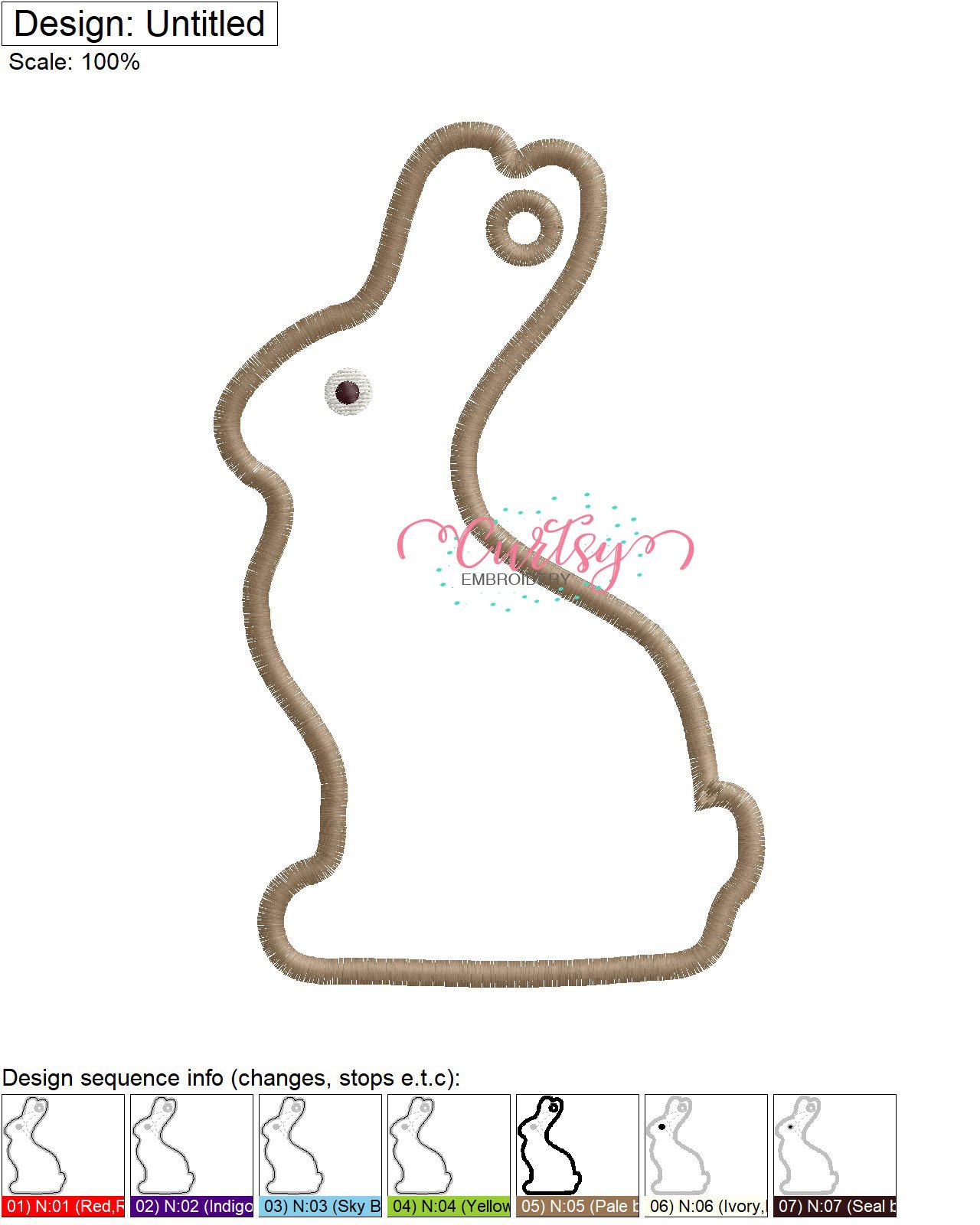 Chocolate Easter Bunny Tag Applique Design Stitch Map